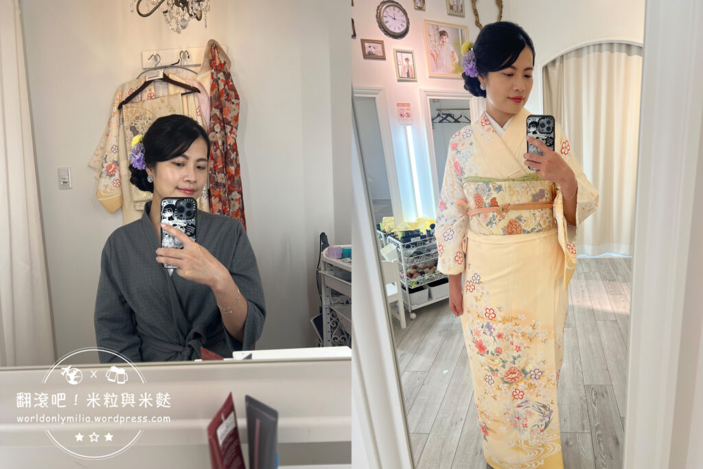 特意帶了大花花耳環，真的很適合拍和服！
